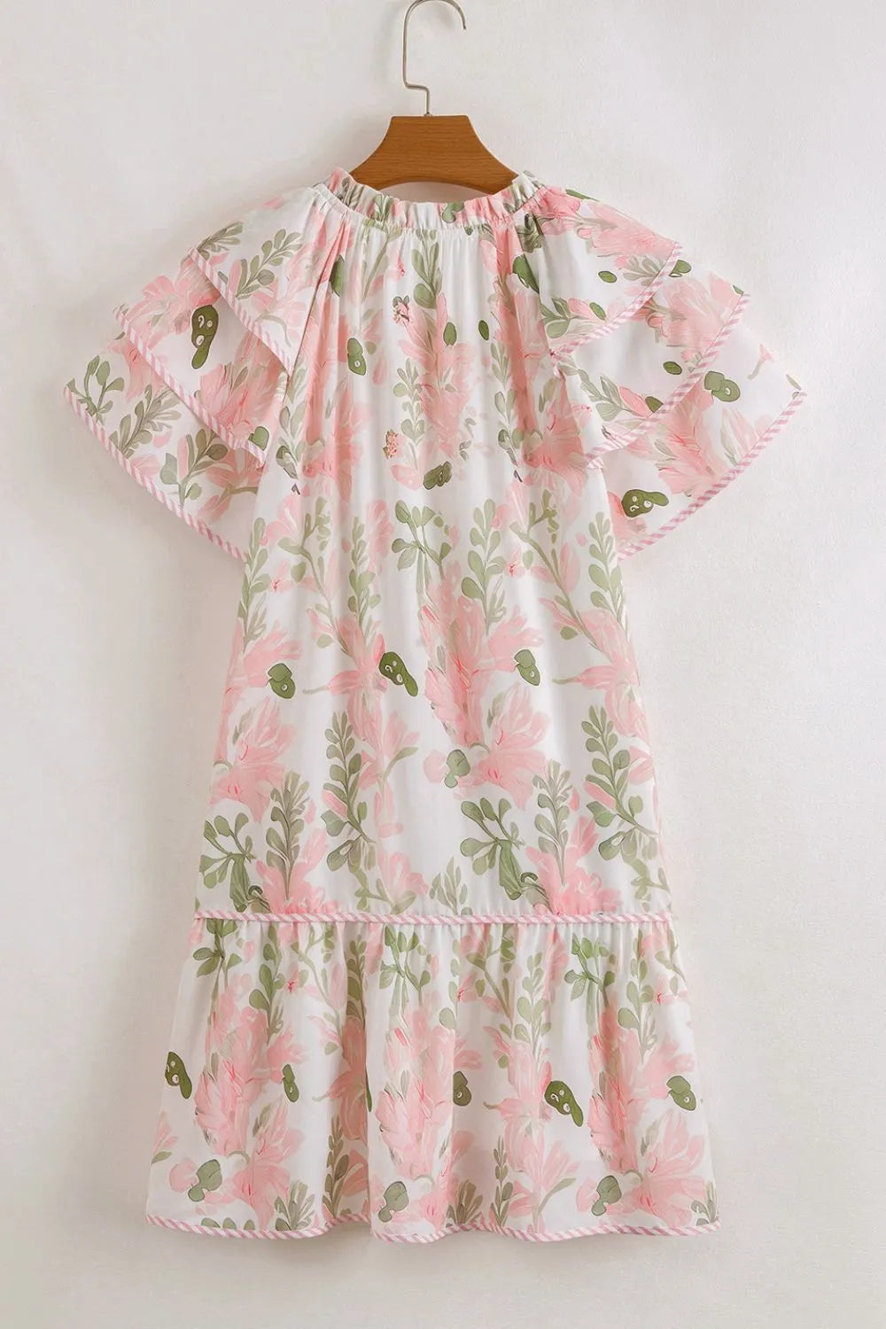 Floral Contrast Edge Mini Dress - Ruffled Short Sleeve Summer Look