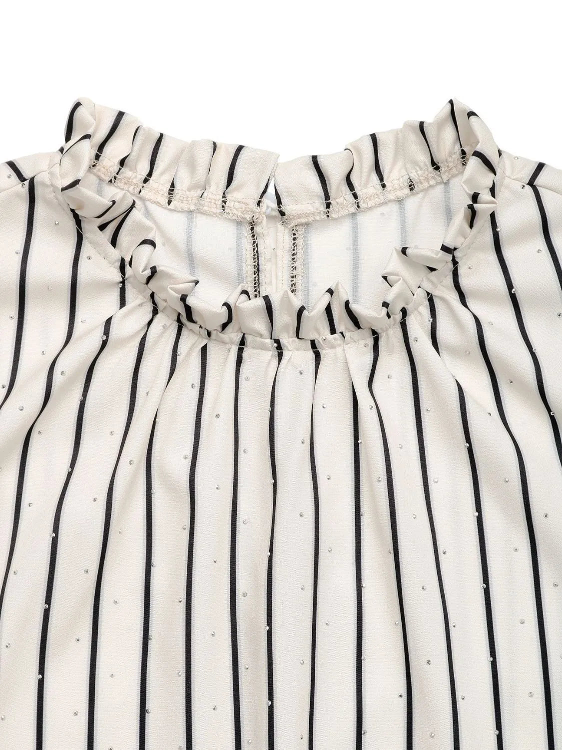 Striped Half Sleeve Blouse with Drawstring & Button Detail