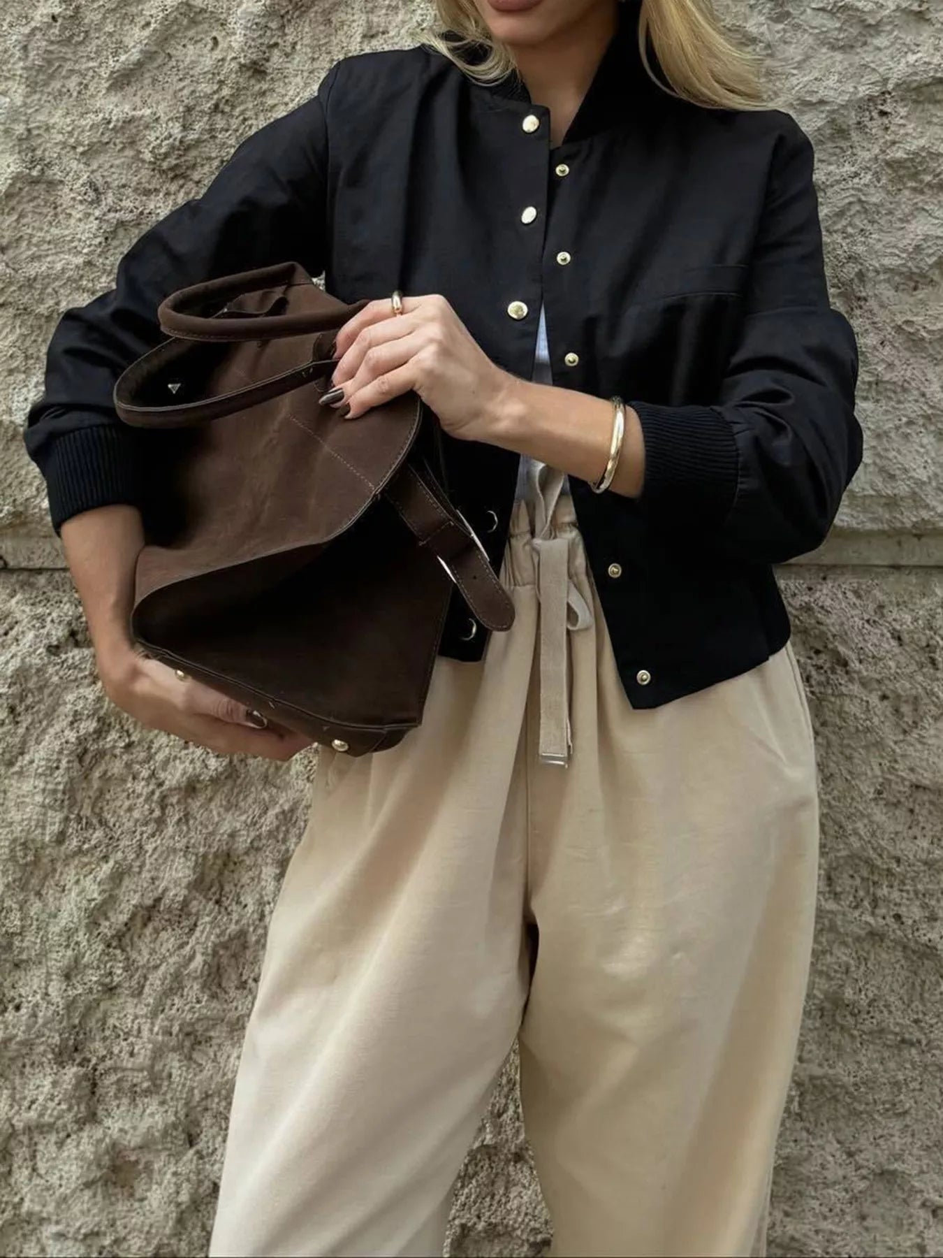 Snap-Down Cropped Bomber Jacket