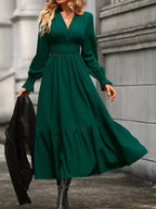 Elegant Ruched Surplice Long Sleeve Tiered Midi Dress