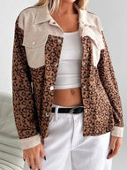 Leopard Print Long Sleeve Utility Jacket with Chest Pockets