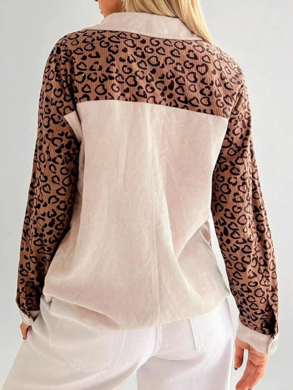 Leopard Print Long Sleeve Utility Jacket with Chest Pockets