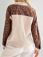 Leopard Print Long Sleeve Utility Jacket with Chest Pockets