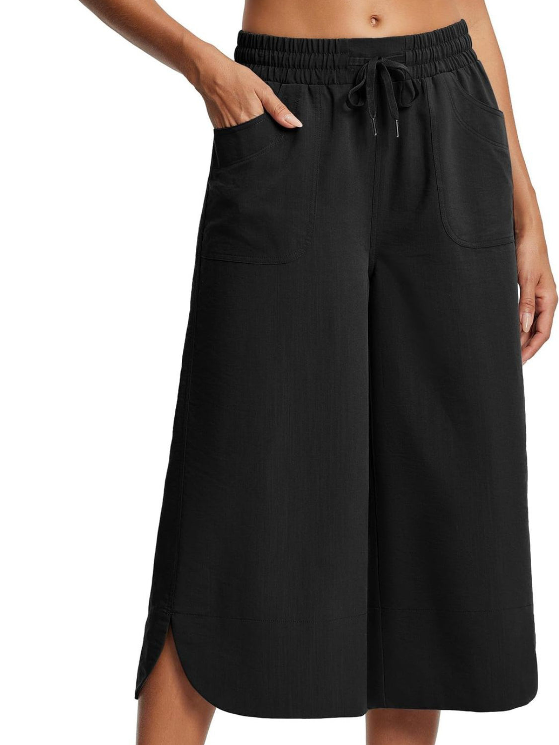 Cross Wide Leg Jeans with Pockets & Drawstring - Plus Size Available