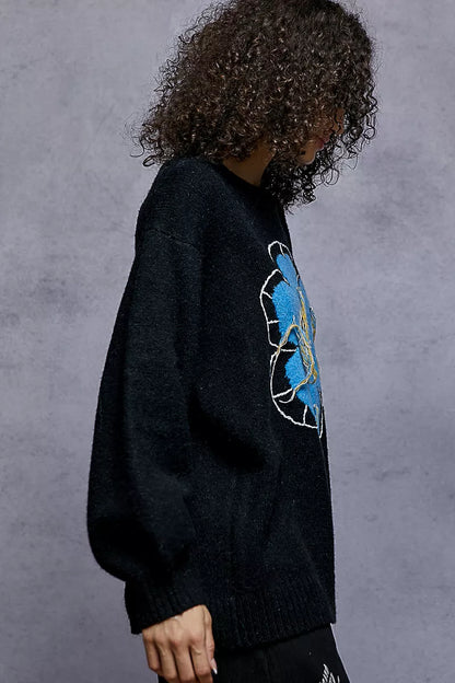 POL BloomCraze Floral Fringe Knit Sweater