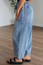 Relaxed Wide Leg Drawstring Denim Pants