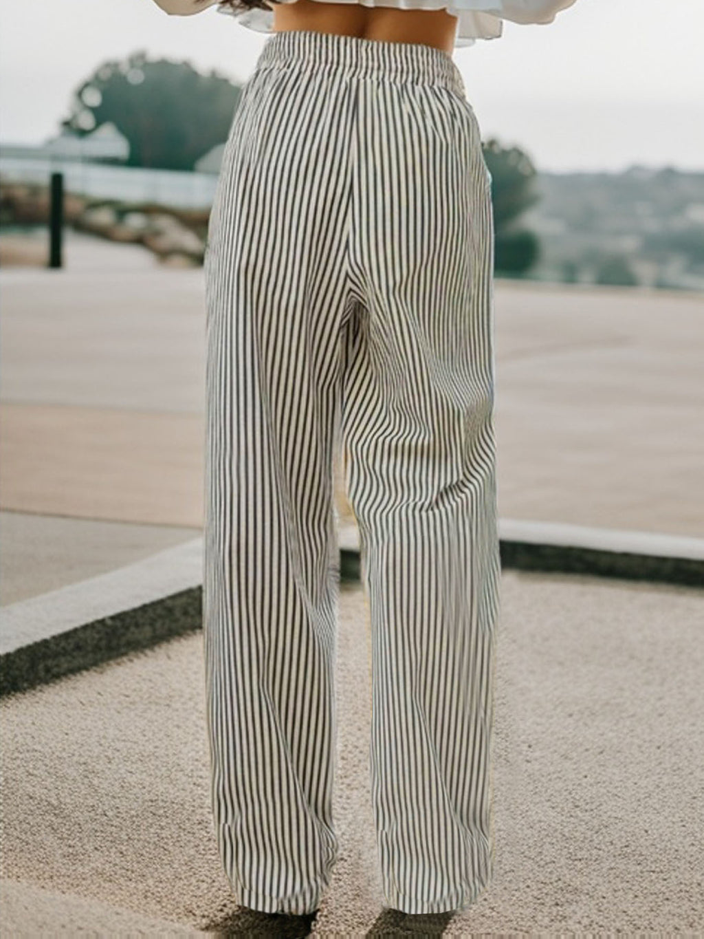 Drawstring Striped Elastic Waist Pants - Casual & Comfortable
