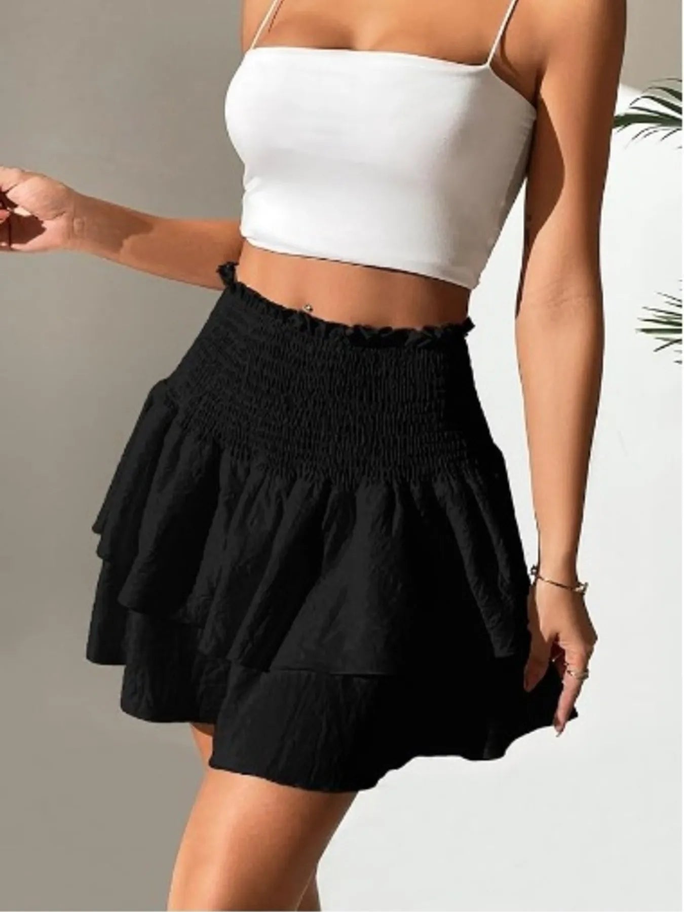 Chic Smocked Layered Ruched Mini Skirt
