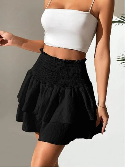 Chic Smocked Layered Ruched Mini Skirt