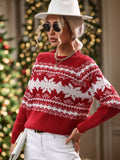Cozy Snowflake Pattern Round-Neck Winter Sweater Scarlet