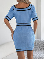 Decorative Button Short Sleeve Sweater Dress - Chic & Comfortable