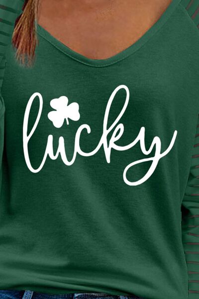 LUCKY V-Neck Long Sleeve Raglan Blouse