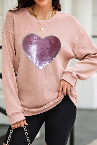 Sequin Heart Long Sleeve Sweatshirt