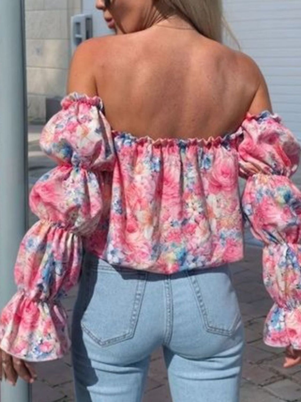 Printed Off-Shoulder Flounce Sleeve Blouse – Chic & Trendy