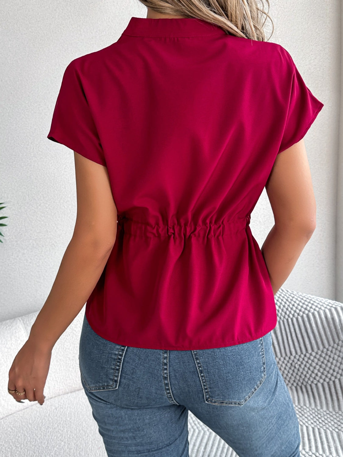 Notched Short Sleeve Blouse - Chic & Versatile