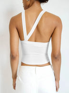Asymmetrical Ribbed Back Crop Tank Top