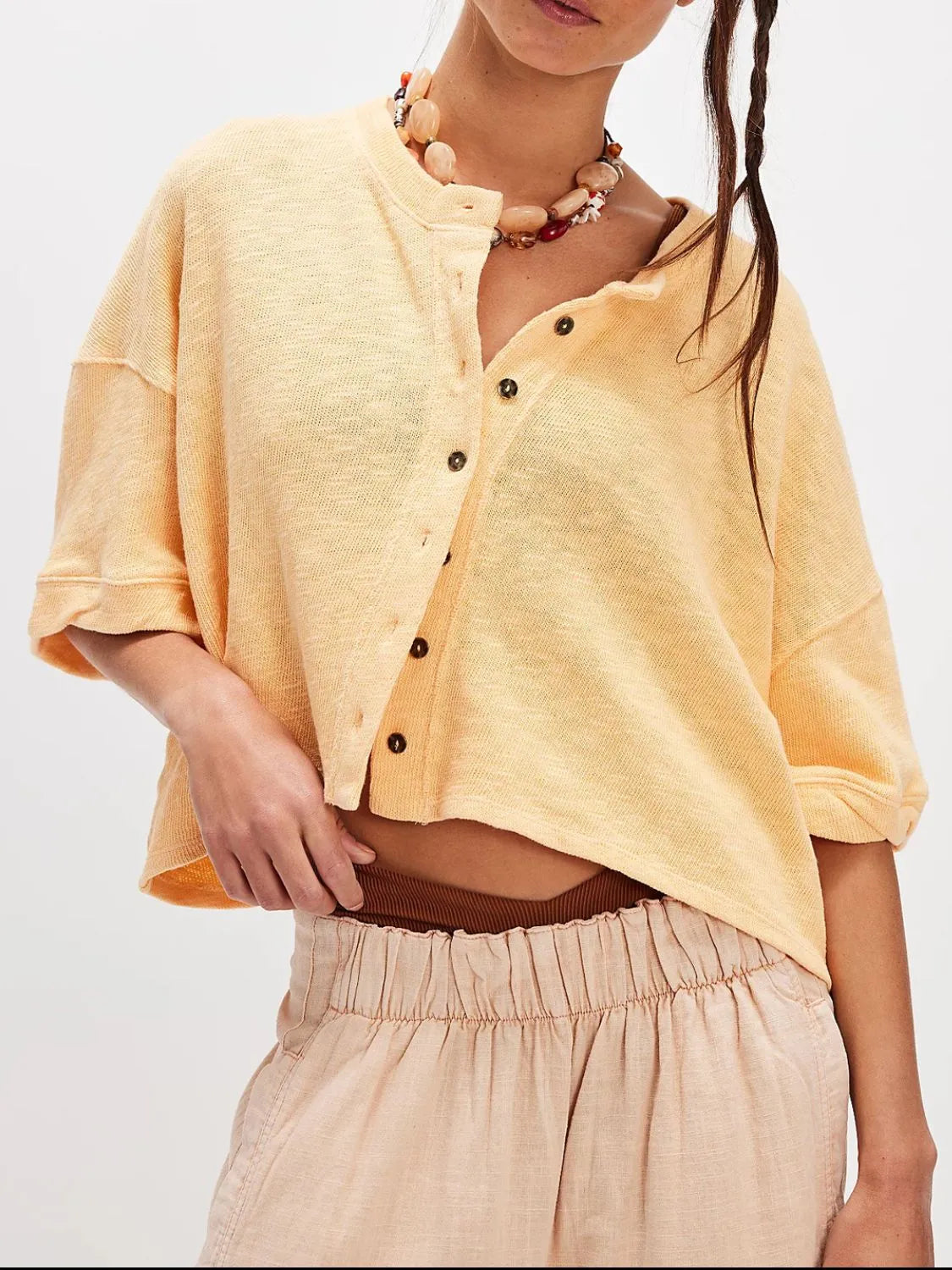 EasyEase Oversized Button-Down Shirt Pastel Yellow