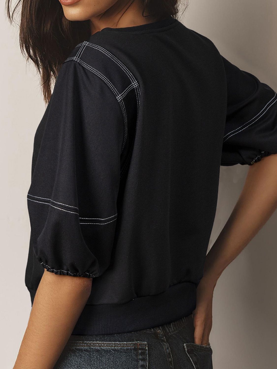 Contrast Stitched Detail Half Sleeve Blouse for Women