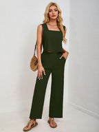 Square Neck Tank & Wide-Leg Pants Set - Chic & Versatile
