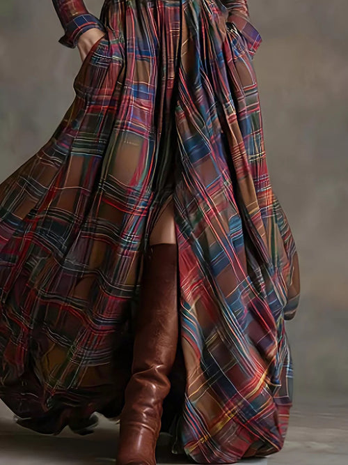 Plaid Button-Down Maxi Shirt Dress