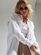 Textured Long Sleeve Collared Shirt - 100% Cotton