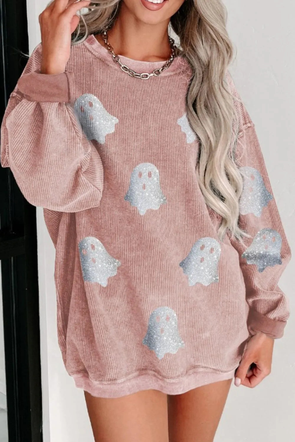 Oversized Ghost Print Round Neck Sweatshirt