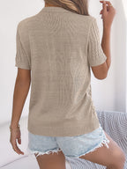 Cable Knit Button Down Short Sleeve Cardigan - Stylish & Versatile