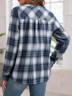 Classic Plaid Half Button Long Sleeve Blouse