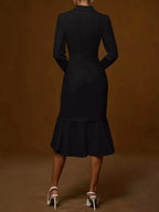 Elegant Ruffled Hem Long Sleeve Cotton Blazer Midi Dress