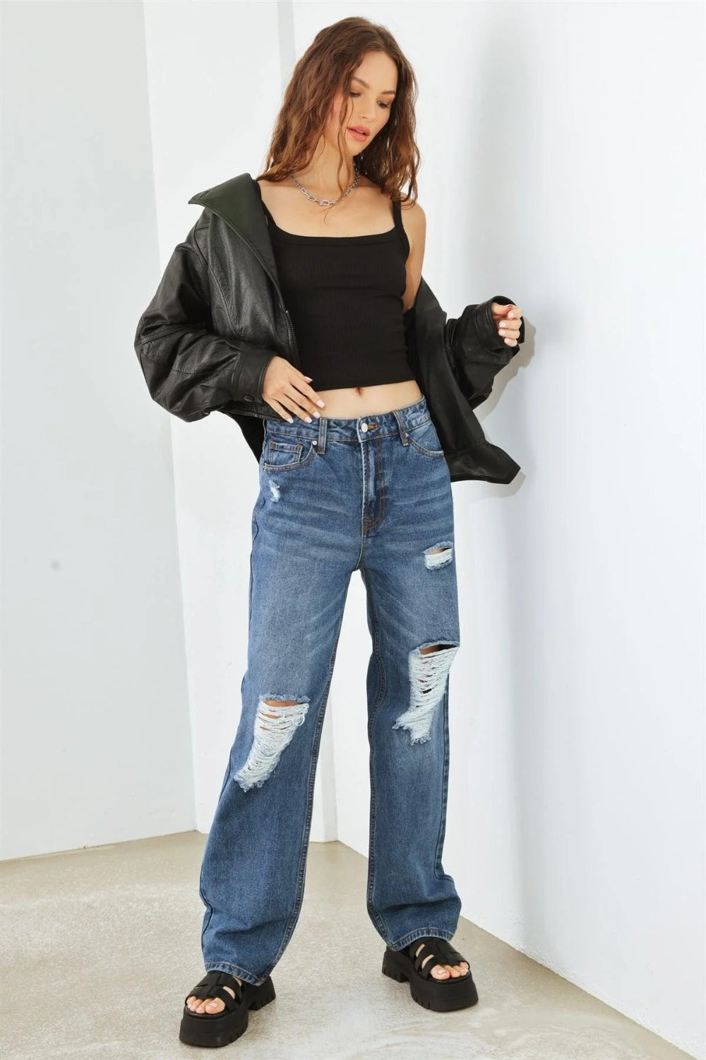 HAMMER COLLECTION High Waist Distressed Denim Jeans