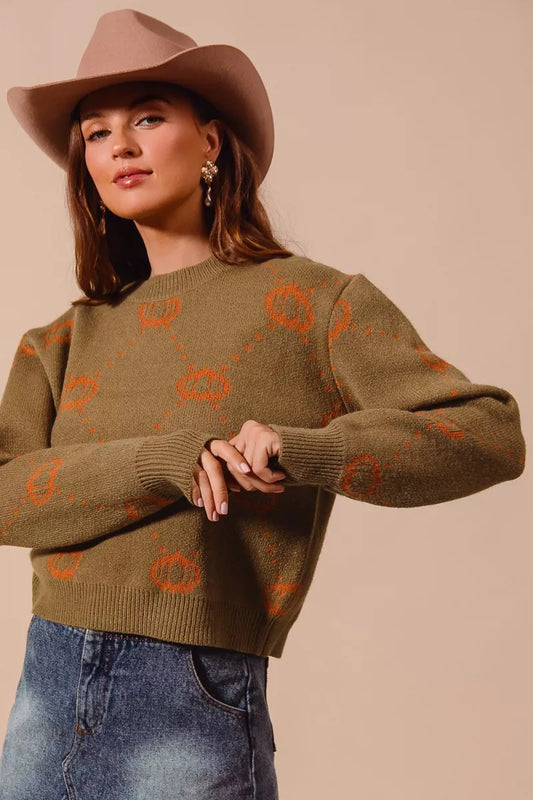 SO ME Pumpkin Rhombus Oversized Festive Sweater for Halloween & Thanksgiving