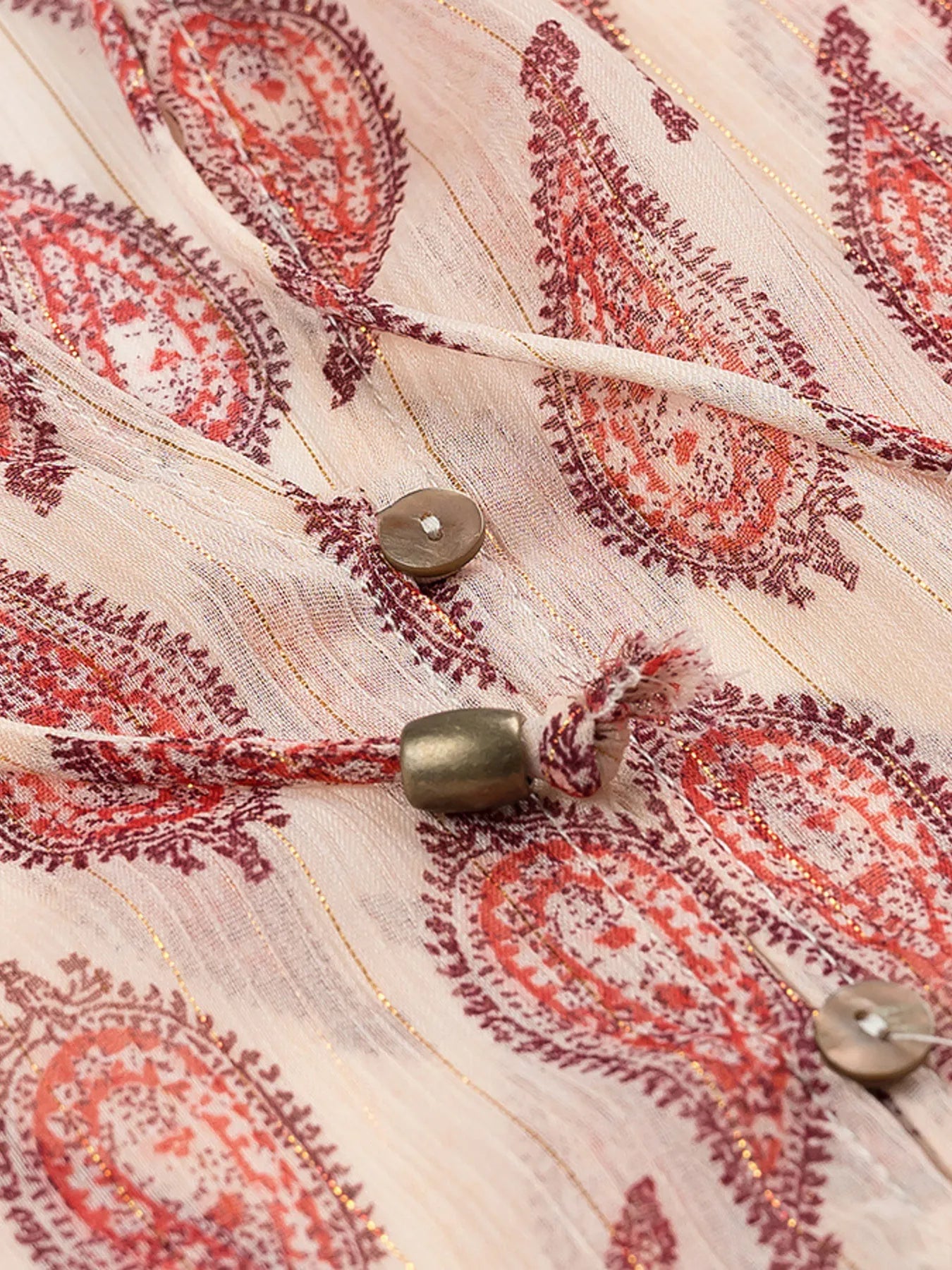 Paisley Print Frill Neck Long Sleeve Blouse