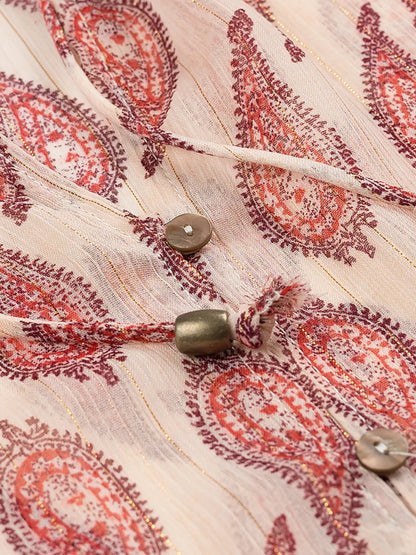 Paisley Print Frill Neck Long Sleeve Blouse