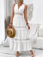 Plus Size Lace Detail Tie Back Sleeveless Tiered Maxi Dress