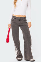Side Striped Loose Fit Jeans - Trendy & Relaxed Denim