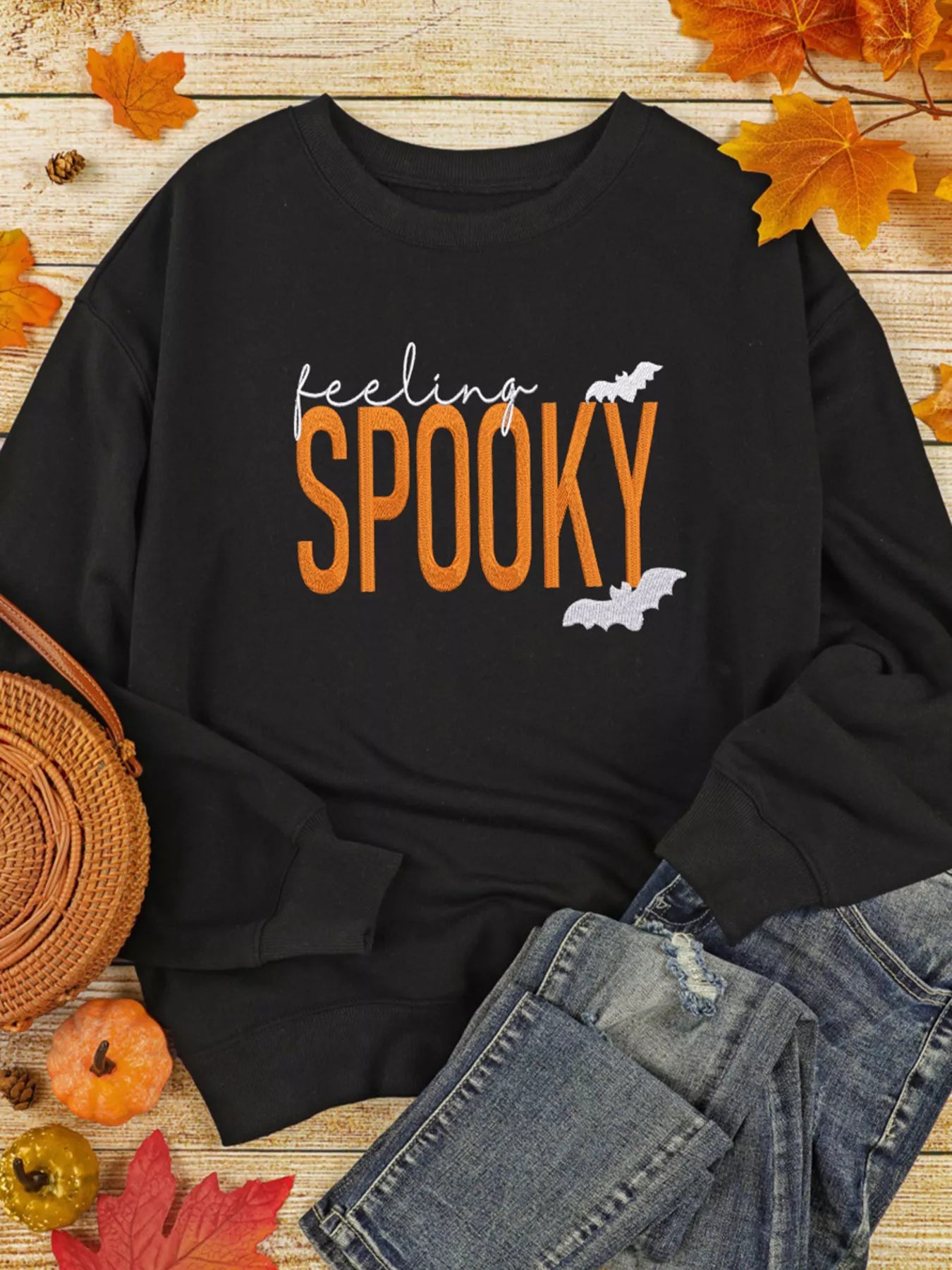 Feeling Spooky Halloween Embroidered Sweatshirt – Festive & Stylish Fall Pullover