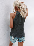 Lace Grecian Neck Tie Back Top - Elegant & Chic