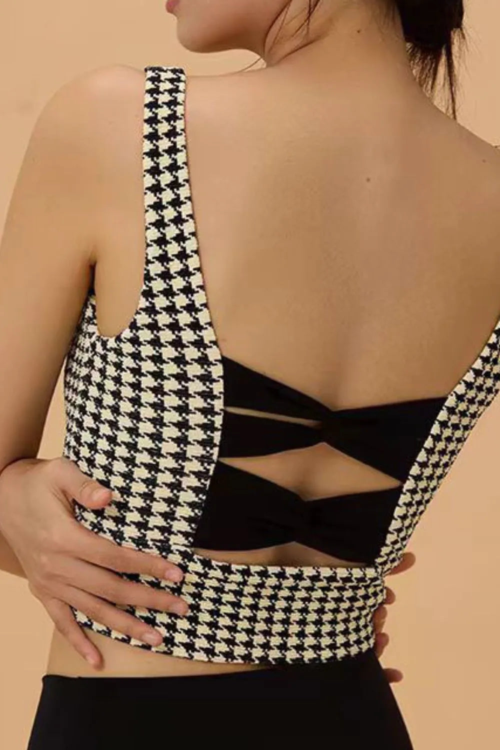 Houndstooth Crisscross Back Active Sports Bra