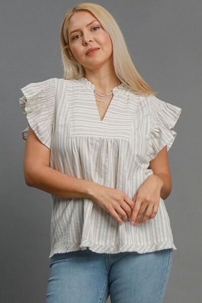 Umgee Full Size Striped Ruffled Babydoll Top – Chic & Flowy