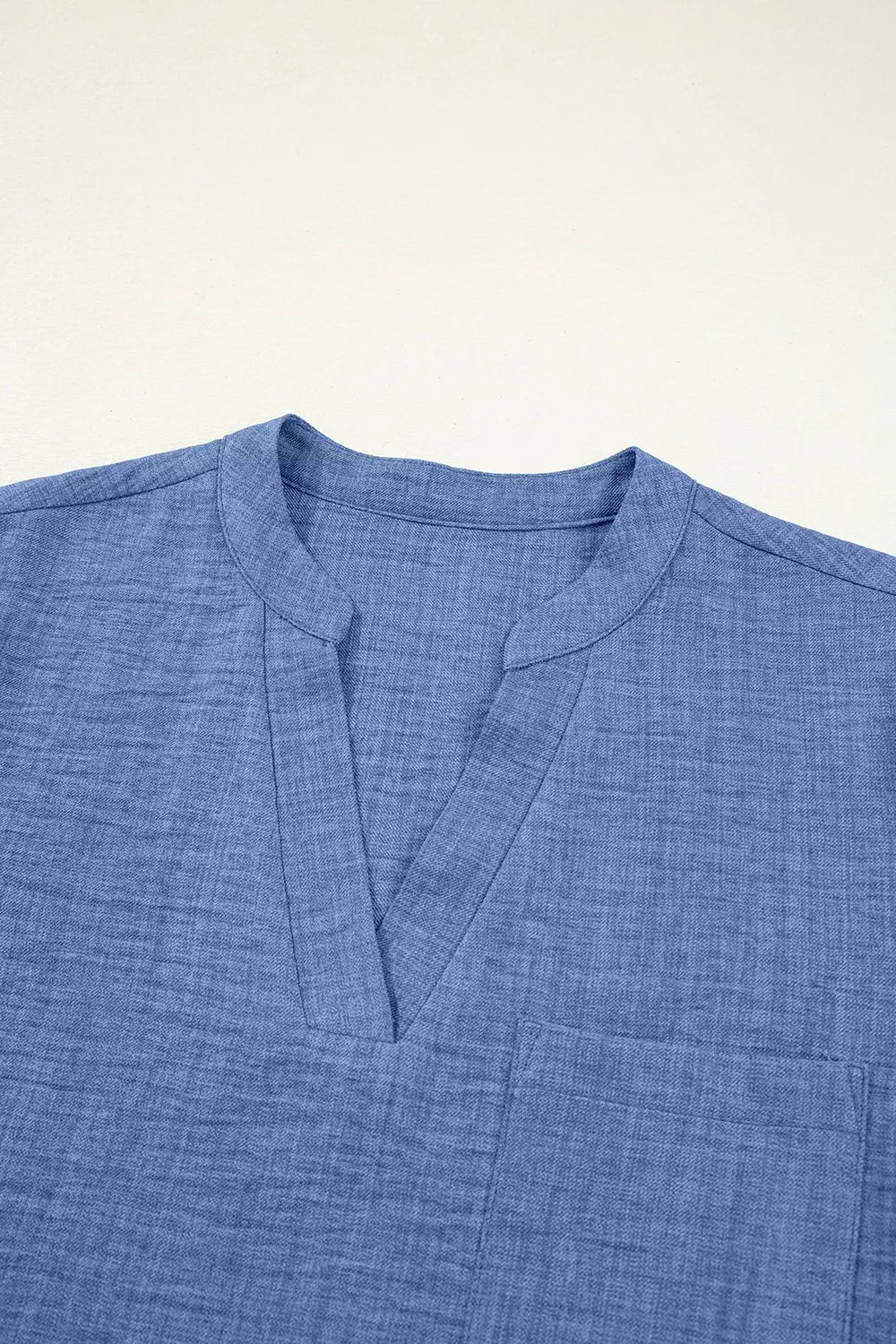 Classic Roll-Up Sleeve Notched Collar Blouse with Pocket Detail