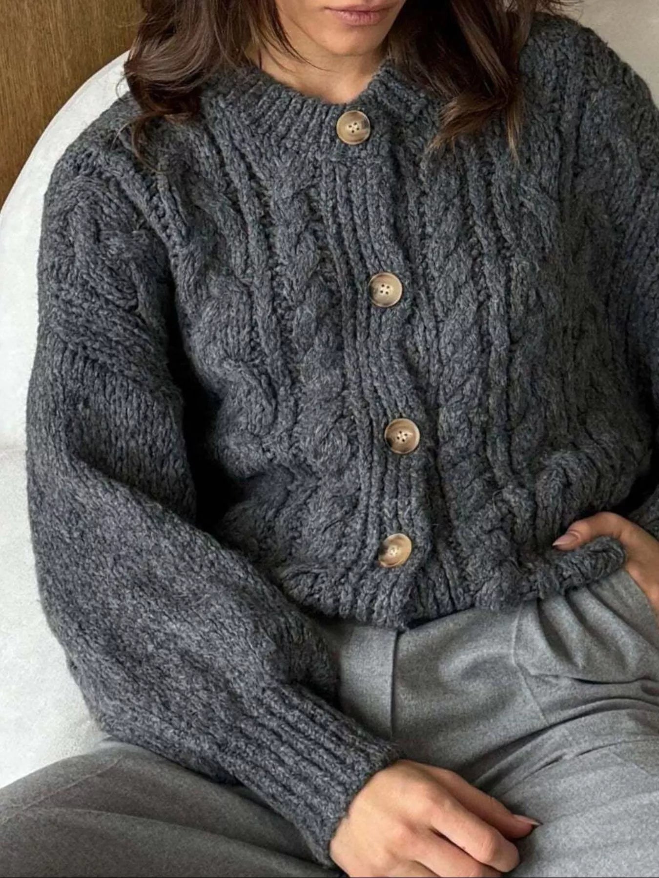Cozy Cable Knit Button-Front Cardigan Sweater