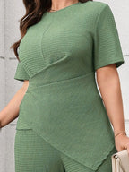 Plus Size Asymmetrical Neck Short Sleeve Top & Pants Set