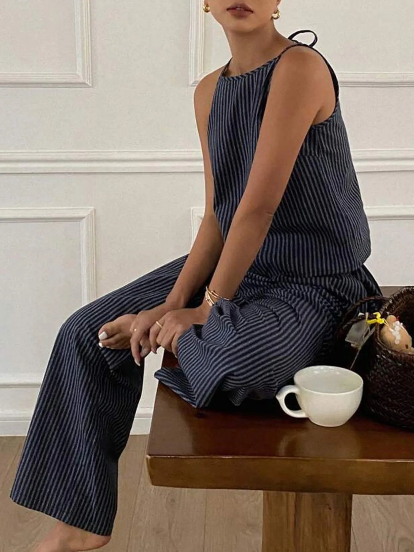 Striped Tank & Wide Leg Pants Set â€“ Two-Piece Summer Co-Ord for Effortless Style