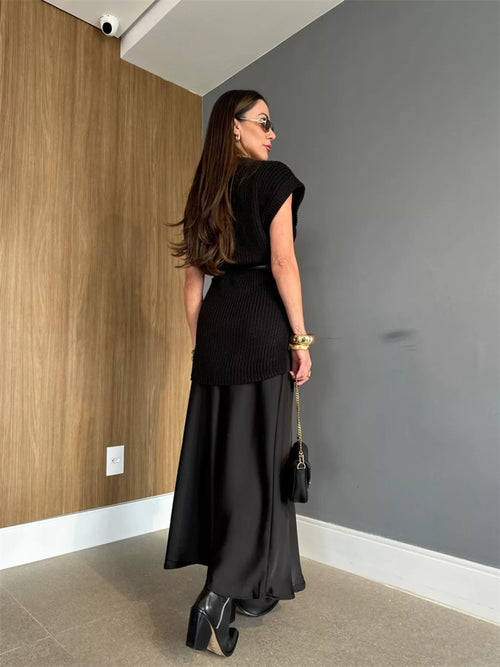 Round Neck Cap Sleeve Ribbed Sweater Dress
