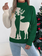 Cozy Christmas Reindeer Ribbed Turtleneck Sweater