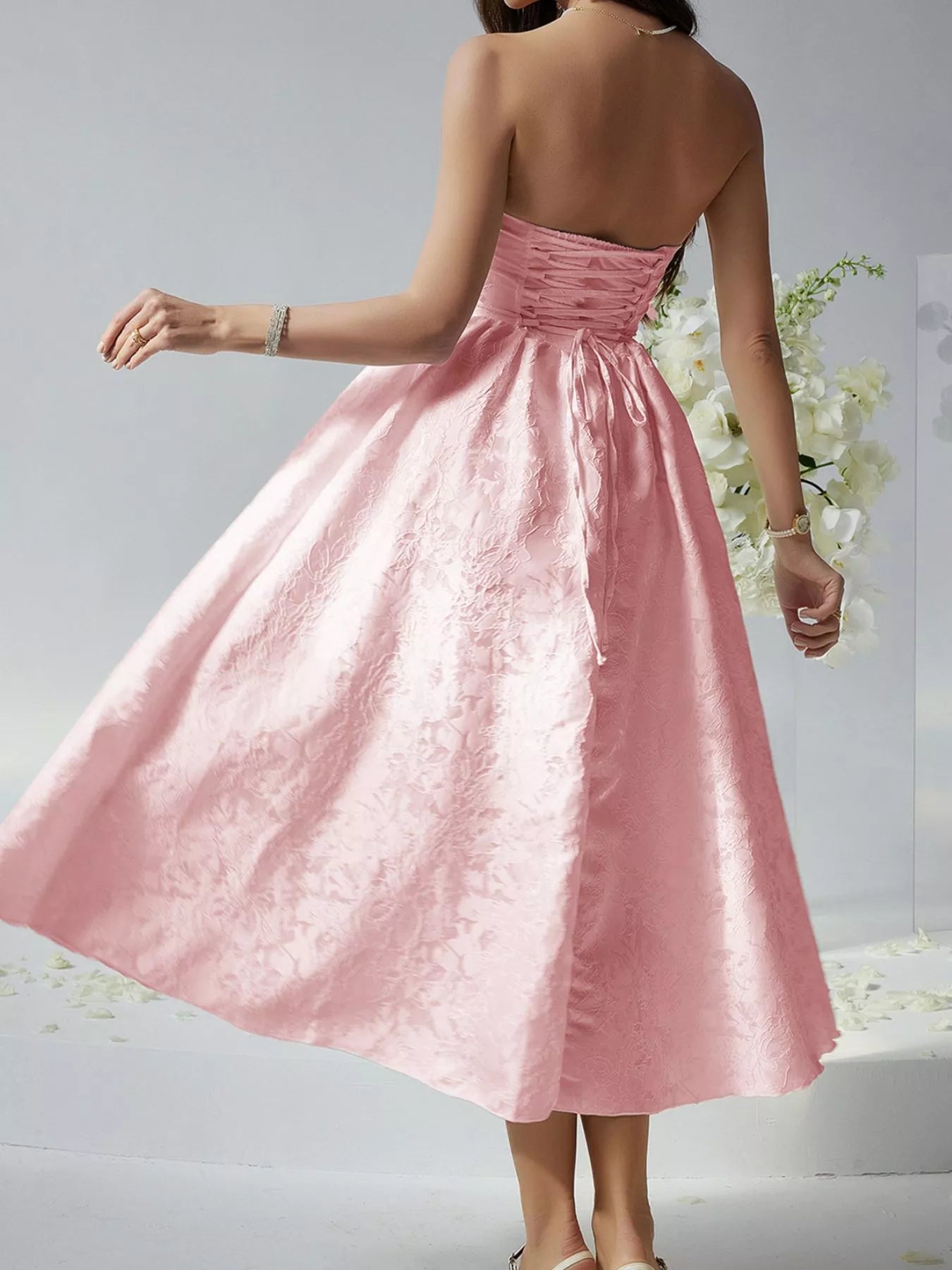 Lace-Up Strapless Tube Midi Dress