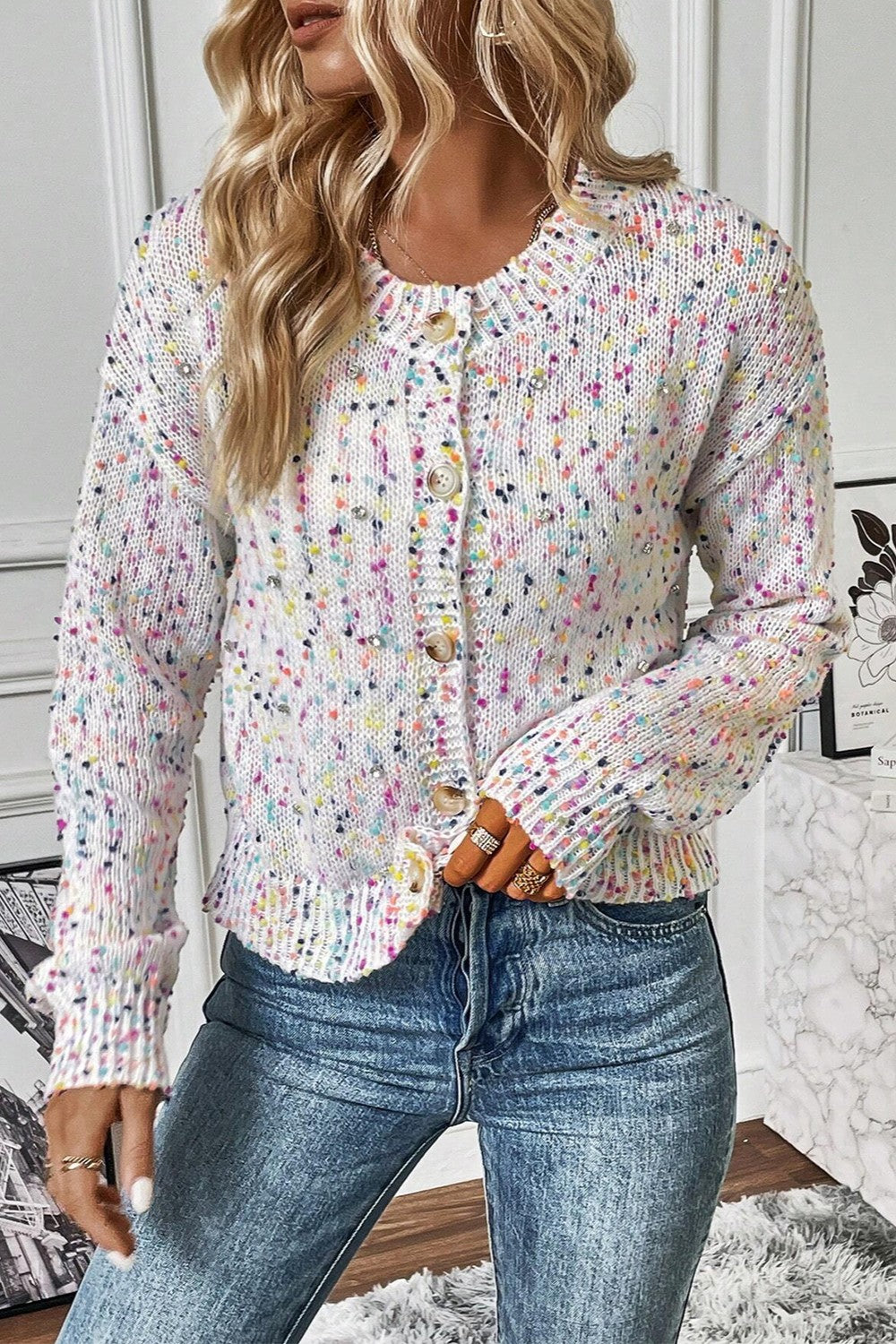 Confetti Button-Up Long-Sleeve Cardigan