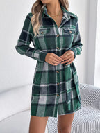 Plaid Button-Front Tie Waist Shirt Dress