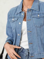 Button-Up Long Sleeve Denim Jacket with Pockets