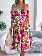 Smocked Ruffle Hem Floral Midi Dress